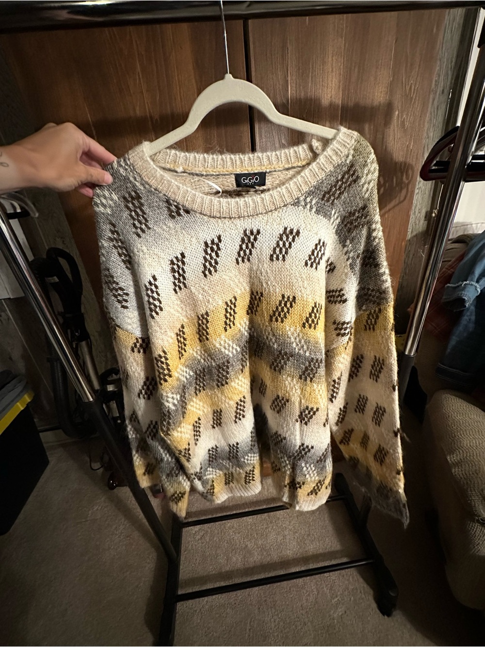Gigio Crewneck Patterned Knit Sweater - Cream, Yellow & Brown